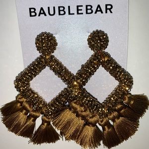 BaubleBar Green Beaded Tassel drop Earrings